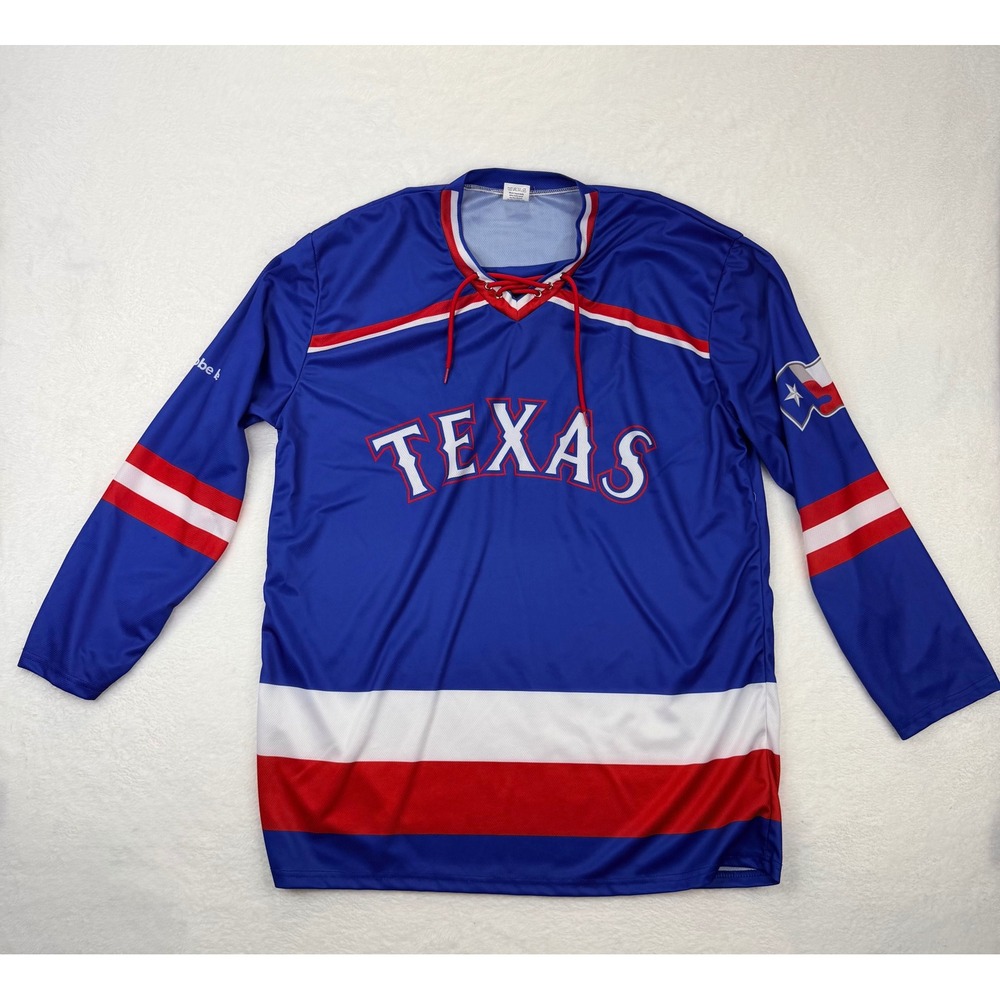 Texas Rangers Mens XL Blue Lace Up Long Sleeve Hockey Style Jersey Globe Life
